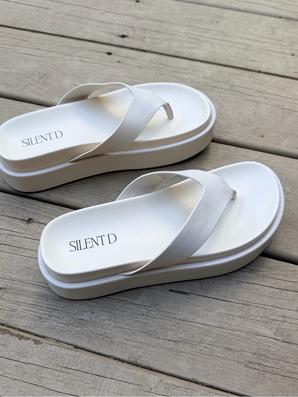 SILENT D White Platform Thong Sandals — Elevated Slide
